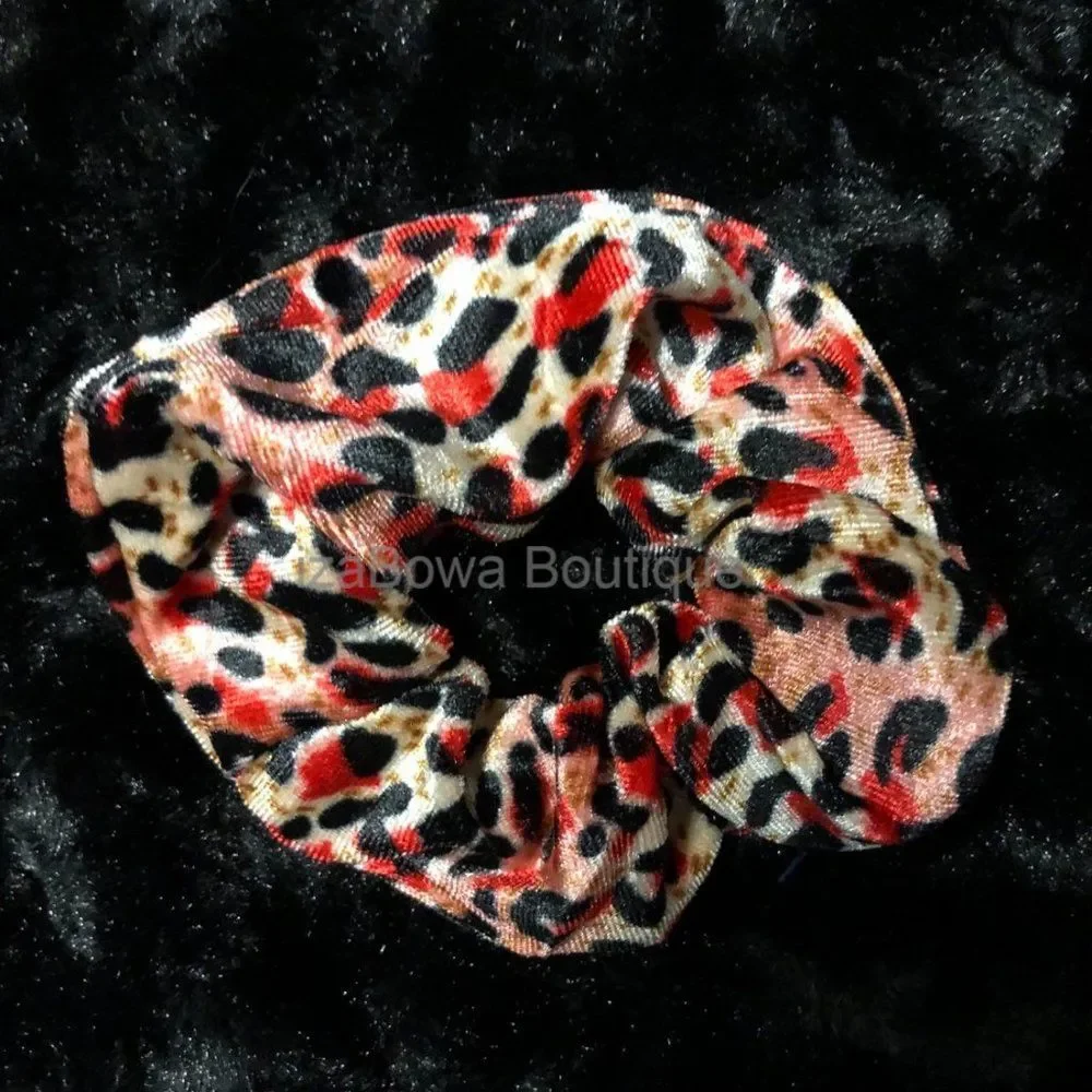 Red Cheetah Velvet Scrunchie (kids) SC2926 Handmade NWT Boutique
